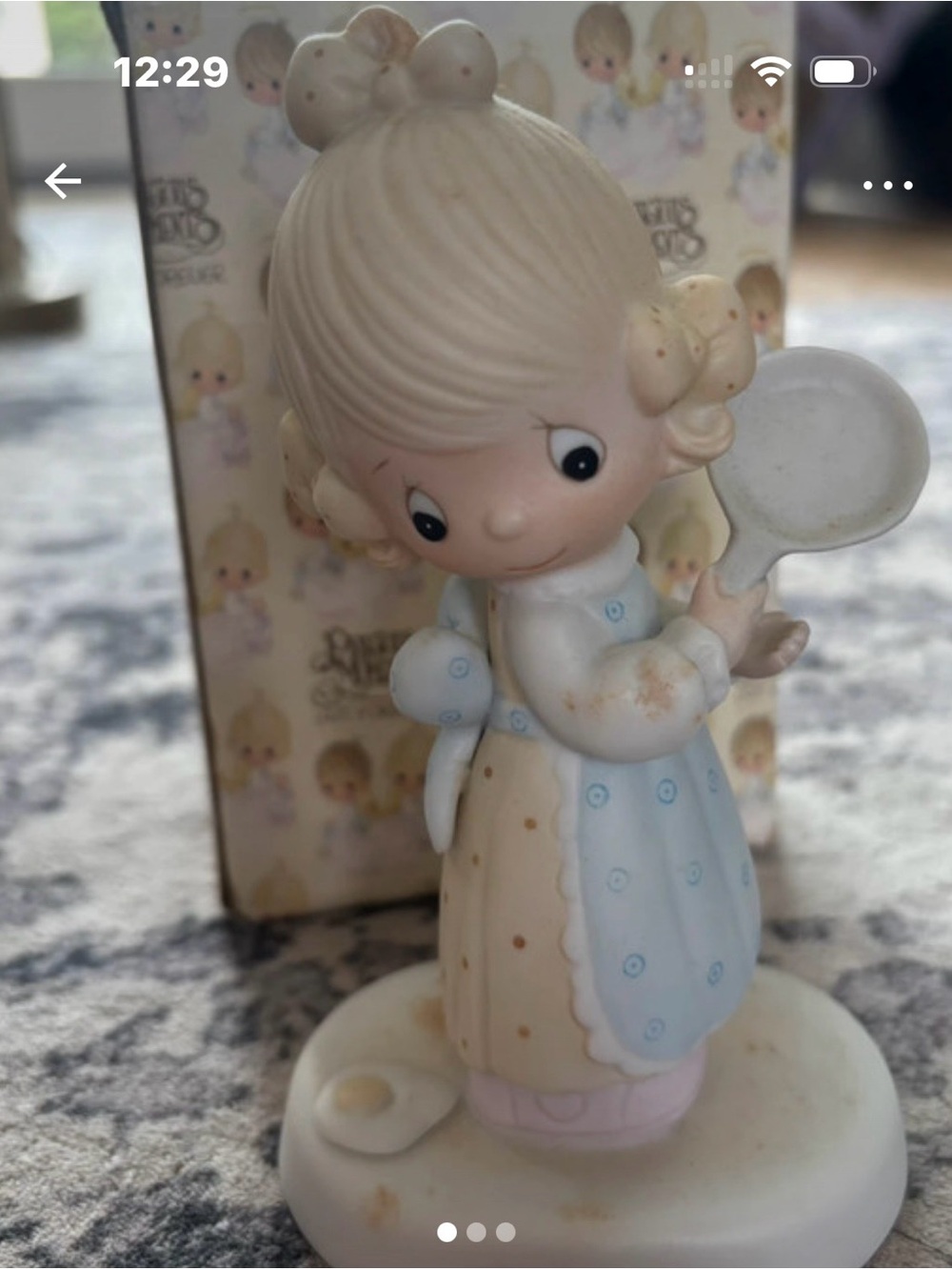 Precious Moments Figurine in Cream, Light Blue and Pink”eggs over easy”
